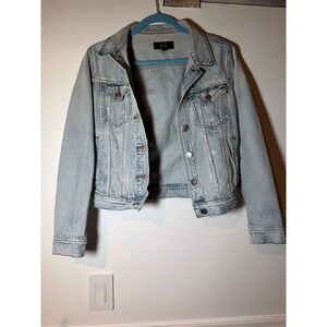 J.Crew Indigo Womens Light Wash Distressed Cotton Denim Trucker Jacket Small